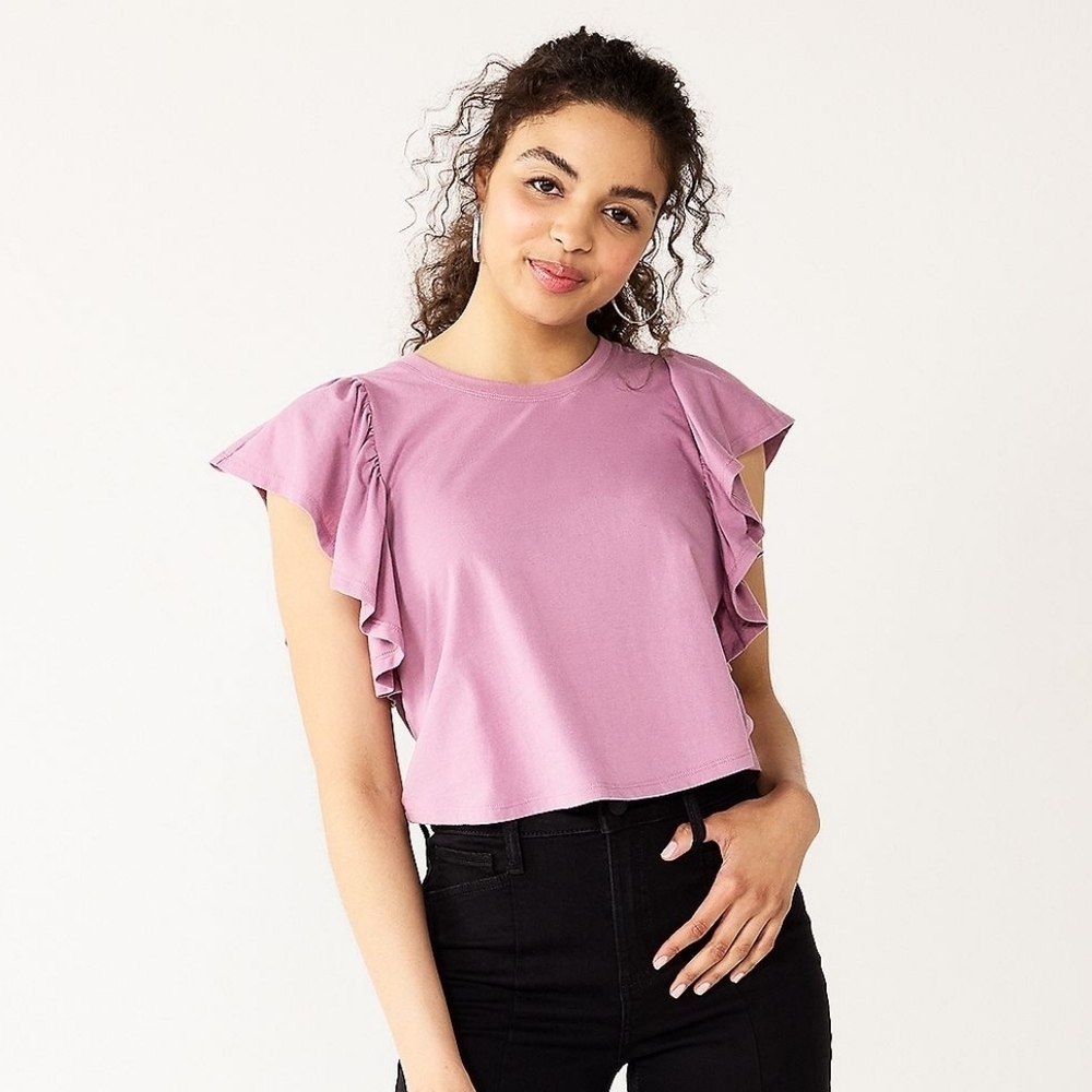SO Cropped Boxy Flutter Sleeve Tee